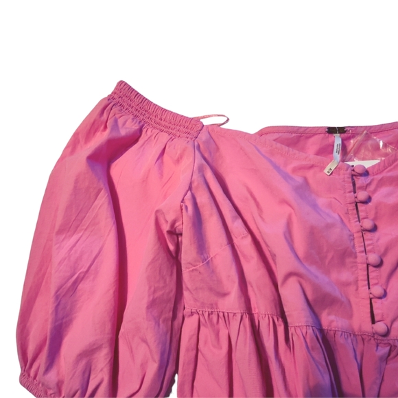 Free People Veronica Poplin Sweetheart Peplum Babydoll Puff Sleeve Blouse - Picture 6 of 15